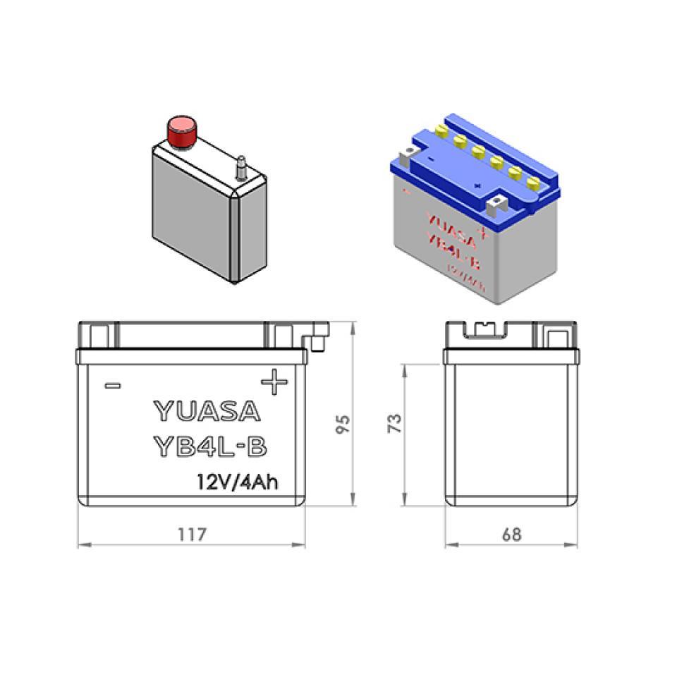 Batterie Yuasa pour Scooter Yamaha 50 Cw Bw-S Original 1995 à 2012 YB4L-B / 12V 4Ah Neuf