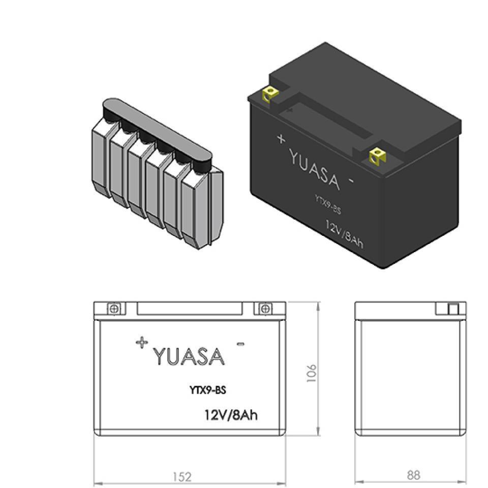 Batterie Yuasa pour Moto KTM 640 LC4 SM 1999 à 2002 YTX9-BS / 12V 8Ah Neuf