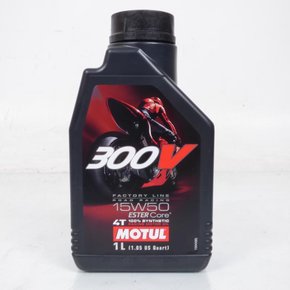 Bidon d'un litre d'huile Motul 15W50 300V 4T 100% Synthèse pour moto compétition