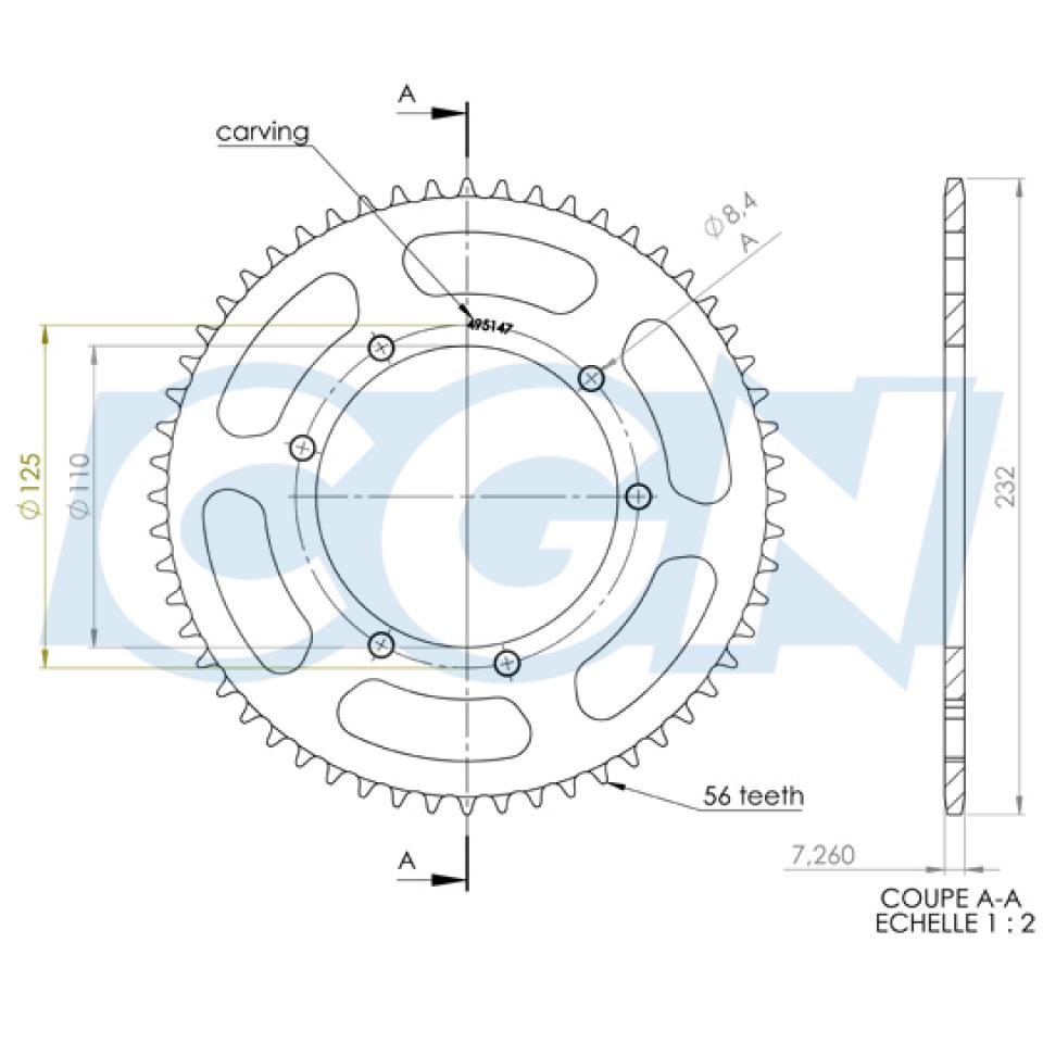 Couronne de transmission Afam pour Moto Sherco 50 Enduro 2002 à 2007 56 dents pas 428 Ø110 Neuf