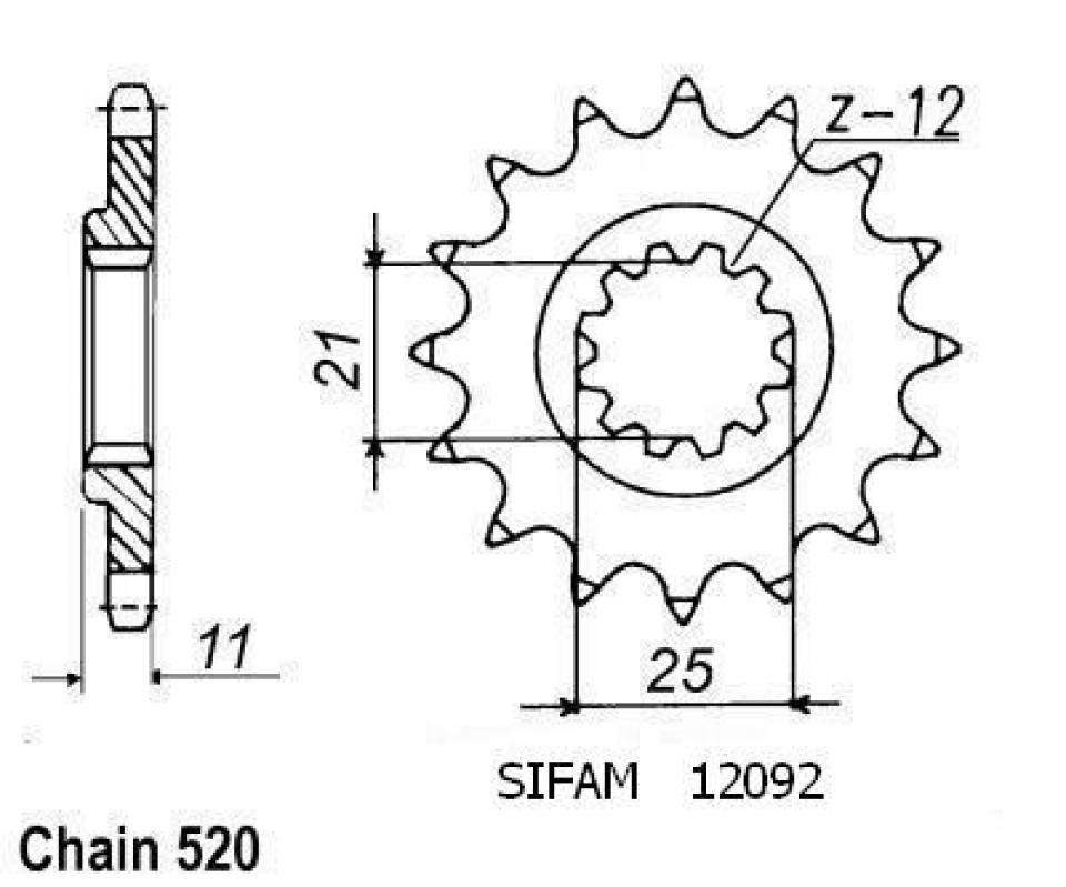 Pignon de sortie de boite Sifam pour Moto Husqvarna 610 Te E 2002 à 2007 15 dents pas 520 type 824 Neuf