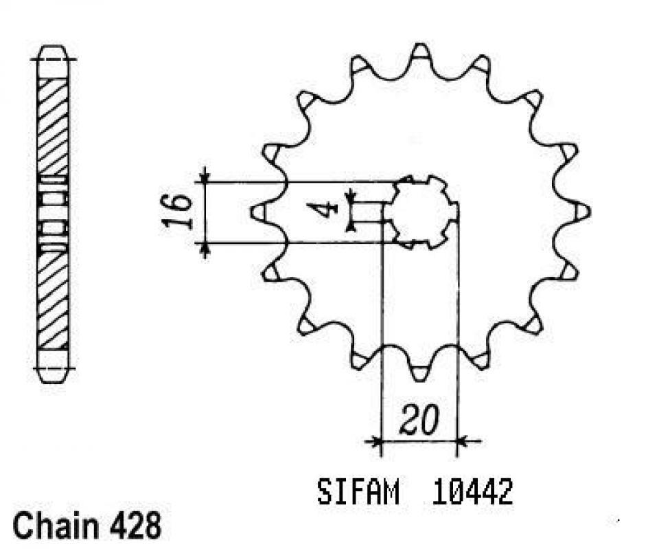 Pignon de sortie de boite Esjot pour Moto Yamaha 80 Yz Petites Roues 1993 à 2001 14 dents pas 428 Neuf