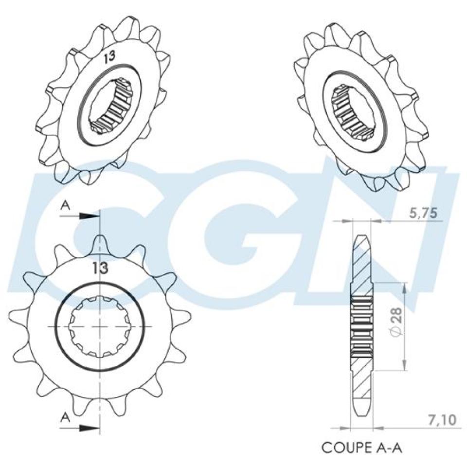 Pignon de sortie de boite Teknix pour Moto Rieju 50 MRT 2009 à 2017 13 dents pas 420 / 941119-13 Neuf