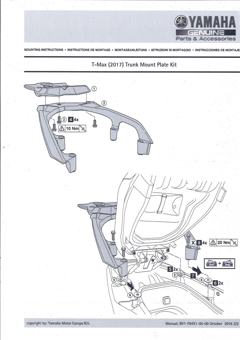 Platine support de top case CITY pour moto Yamaha 850 MXT NIKEN BV1-F84X0-00