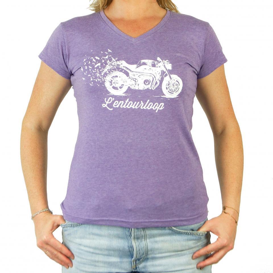 Tee Shirt chiné pour moto Femme L'Entourloop Birdy Violet clair taille L Lady
