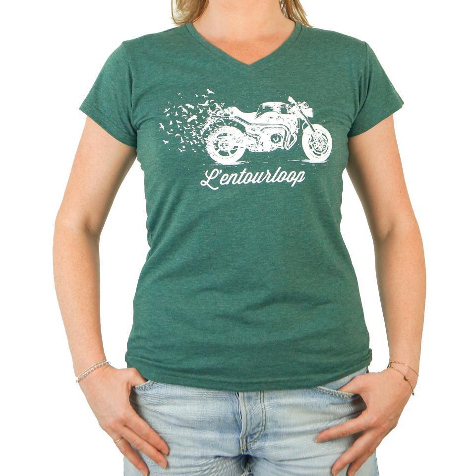 Tee Shirt chiné pour moto Femme L'Entourloop Birdy Vert foncé taille L Lady