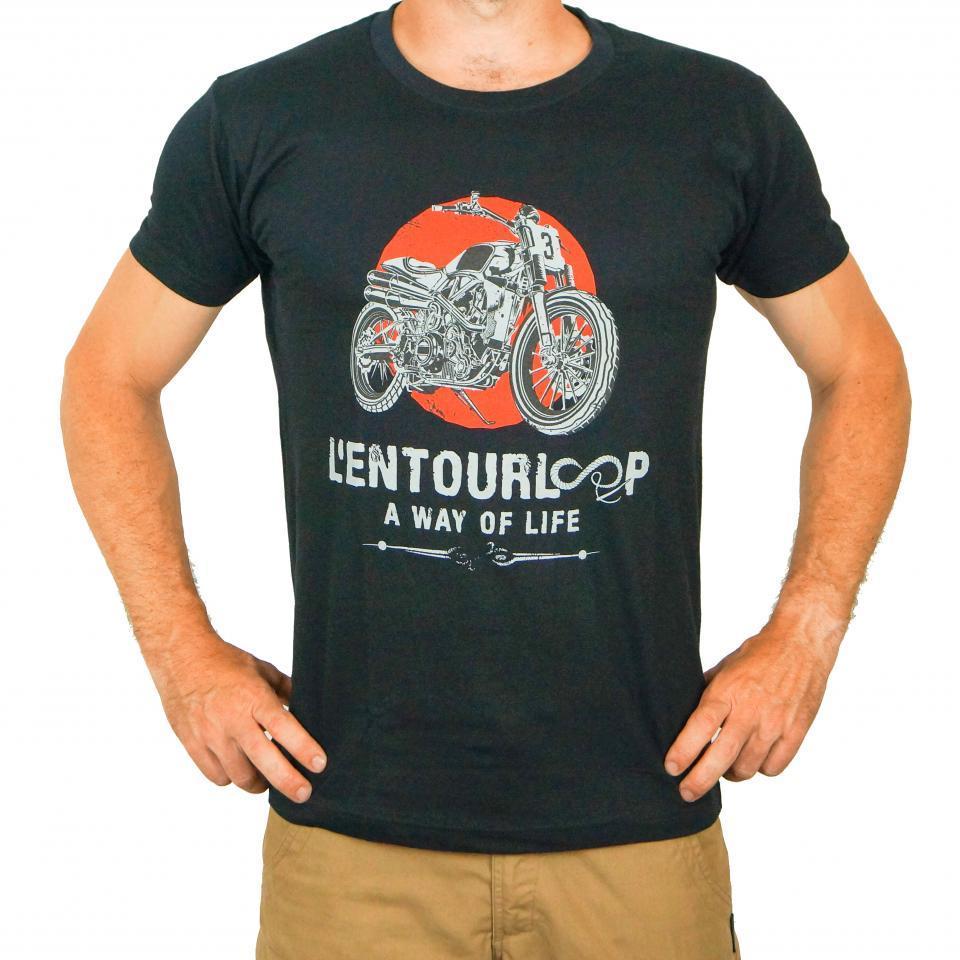 Tee Shirt pour moto Homme L'entourloop Flat Track Noir taille S