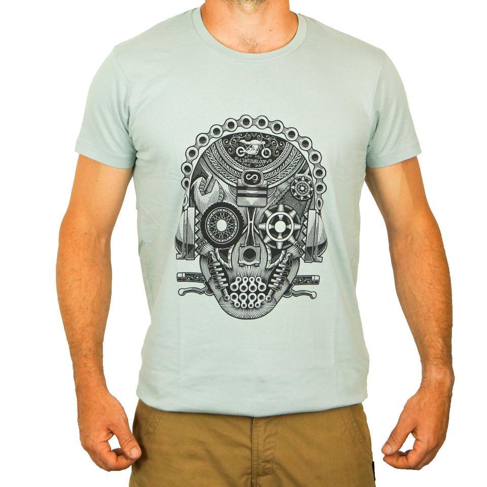 Tee Shirt pour moto Homme L'entourloop Skull Gris taille M
