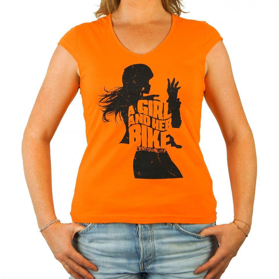 Tee Shirt pour moto Femme L'Entourloop Her Bike Orange taille L