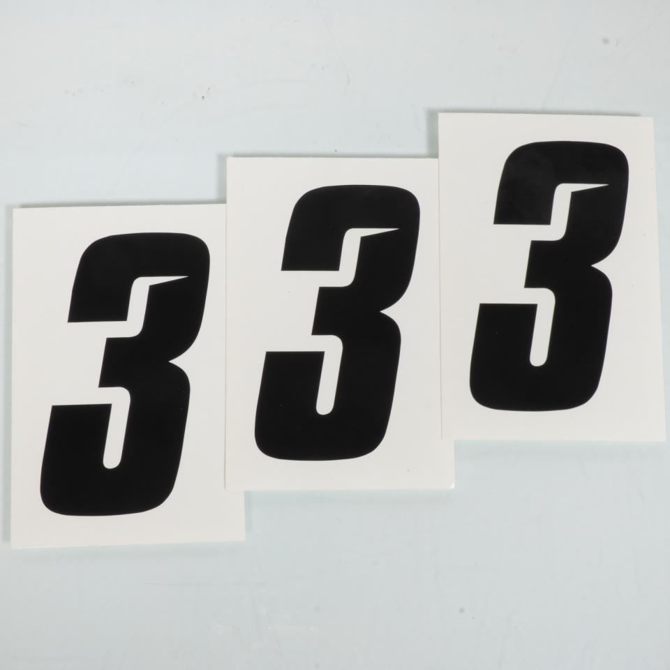 Lot 3 sticker autocollant numéro de course chiffre 3 noir Blackbird 10x5cm pour moto