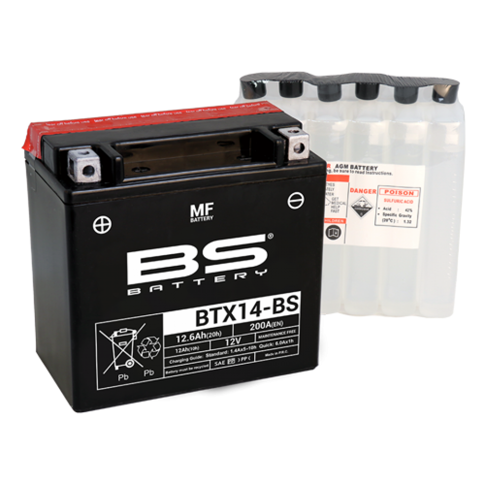 Batterie BS Battery pour Quad Kawasaki 650 KVF Prairie 2002-2009 YTX14-BS / 12V 12Ah Neuf