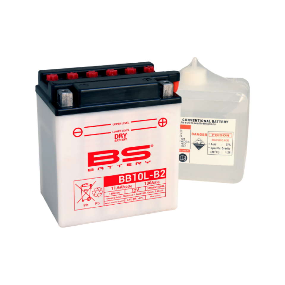 Batterie BS Battery pour scooter Piaggio 125 Beverly - Etrier Hengtong 2002-2006 YB10L-B2 / 12V 11Ah Neuf