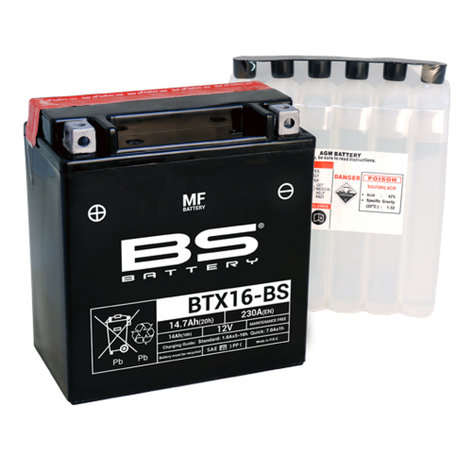 Batterie BS Battery pour moto Kawasaki 1700 Vn Vulcan Nomad Abs 2015-2016 YTX16-BS / 12V 14Ah Neuf