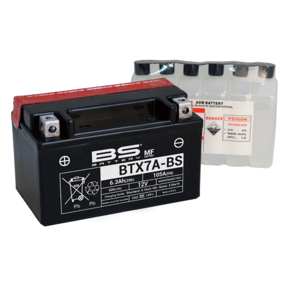 Batterie BS Battery pour Moto Hyosung 125 Rx Sm 2006 à 2011 YTX7A-BS / 12V 6Ah Neuf