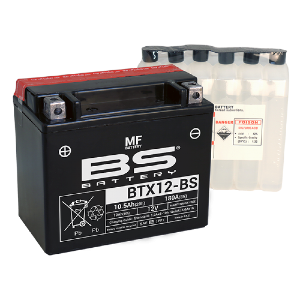 Batterie BS Battery pour Scooter Piaggio 125 Super Lx Gtx - Grimeca 2000 à 2002 YTX12-BS / 12V 10Ah Neuf