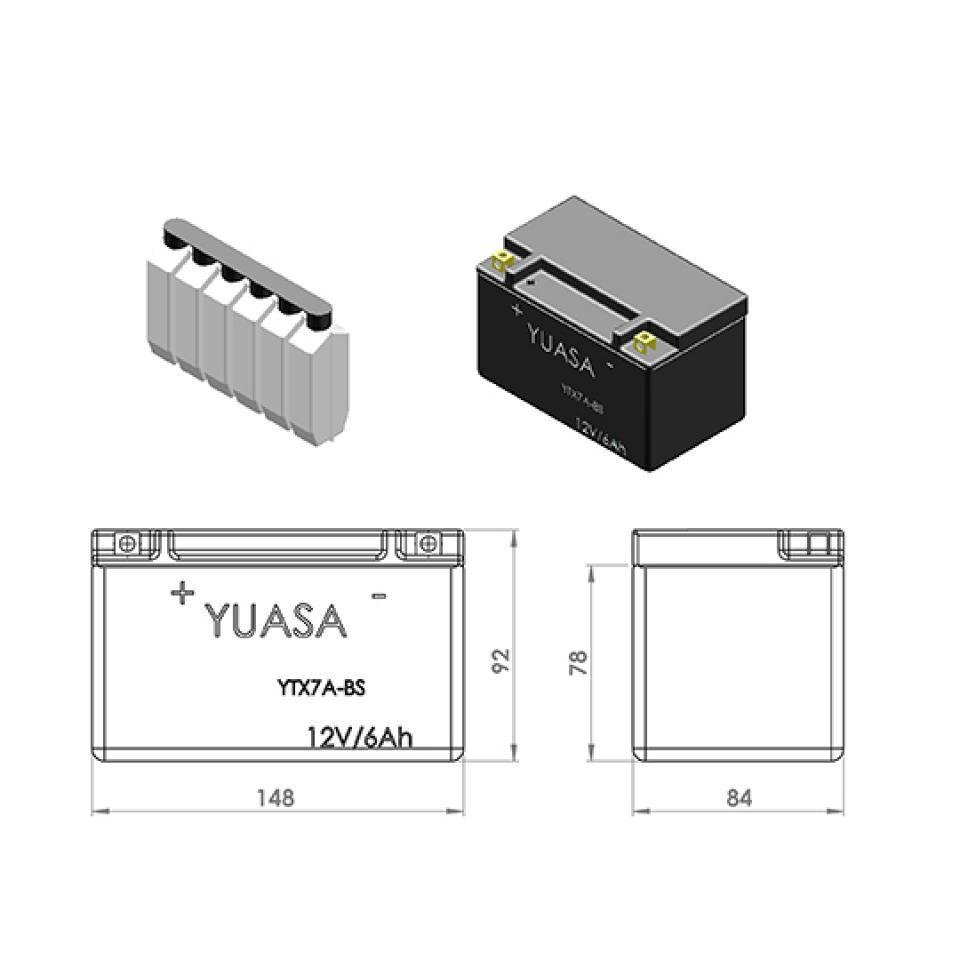 Batterie Yuasa pour Scooter PGO 125 Ligero 2010 à 2012 YTX7A-BS / 12V 6Ah Neuf