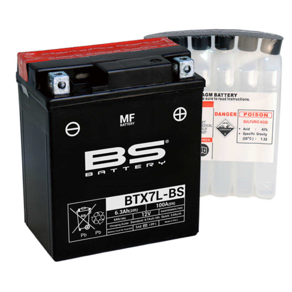 Batterie BS Battery pour Moto Honda 125 CBF 2009 à 2014 YTX7L-BS / 12V 6Ah Neuf