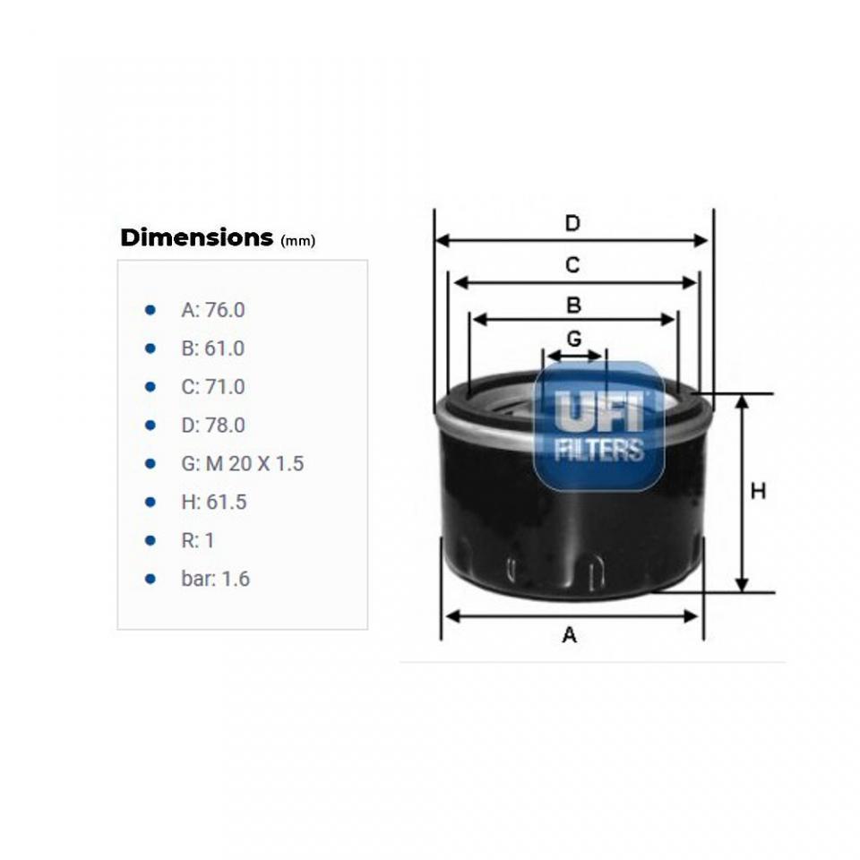 Filtre à huile UFI Filters pour Auto Piaggio 700 Quargo D 2326200 Neuf