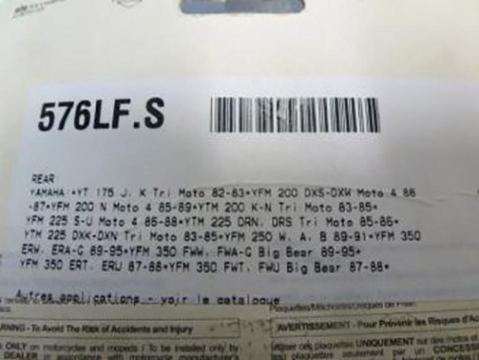 Plaquette de frein Générique pour Quad Yamaha 350 YFM big bear 1987 à 1995 576LF Neuf