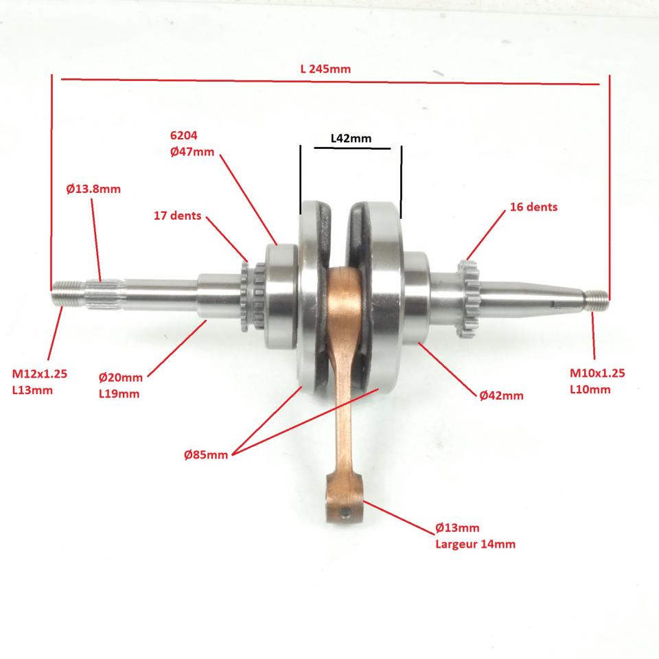 Vilebrequin embiellage pour scooter Sampo 50 LY50QT 779890 Ø13mm 16/17dts