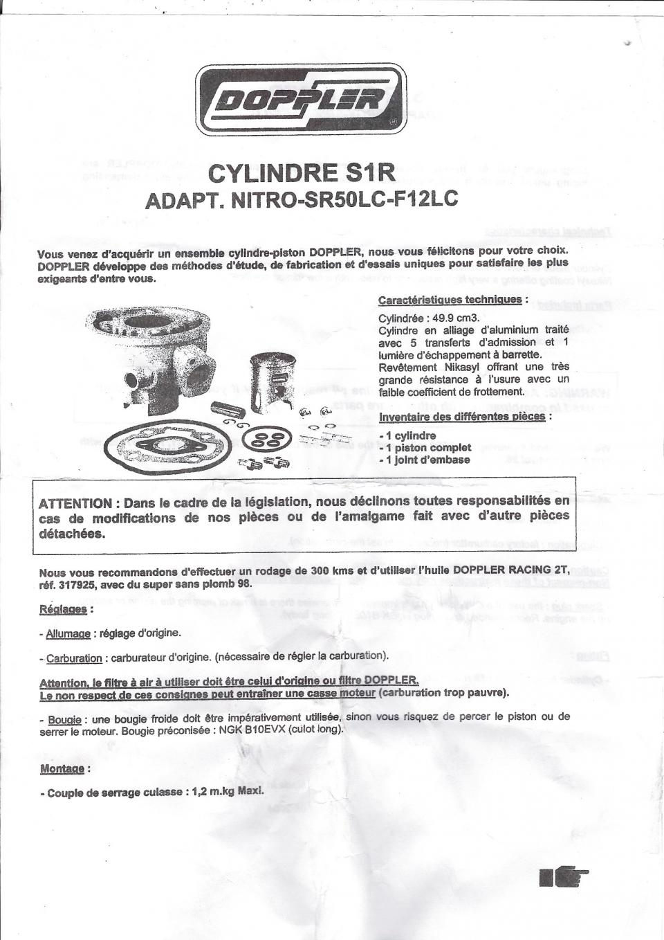 Kit Cylindre piston Ø39.95mm Doppler S1R pour scooter Malaguti 50 F12 Lc 324555