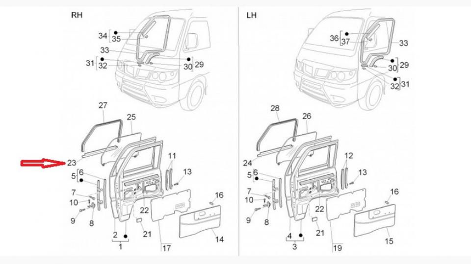 Joint inf vitre portière droite pour auto Piaggio 1300 Porter 2009-2020 2608516