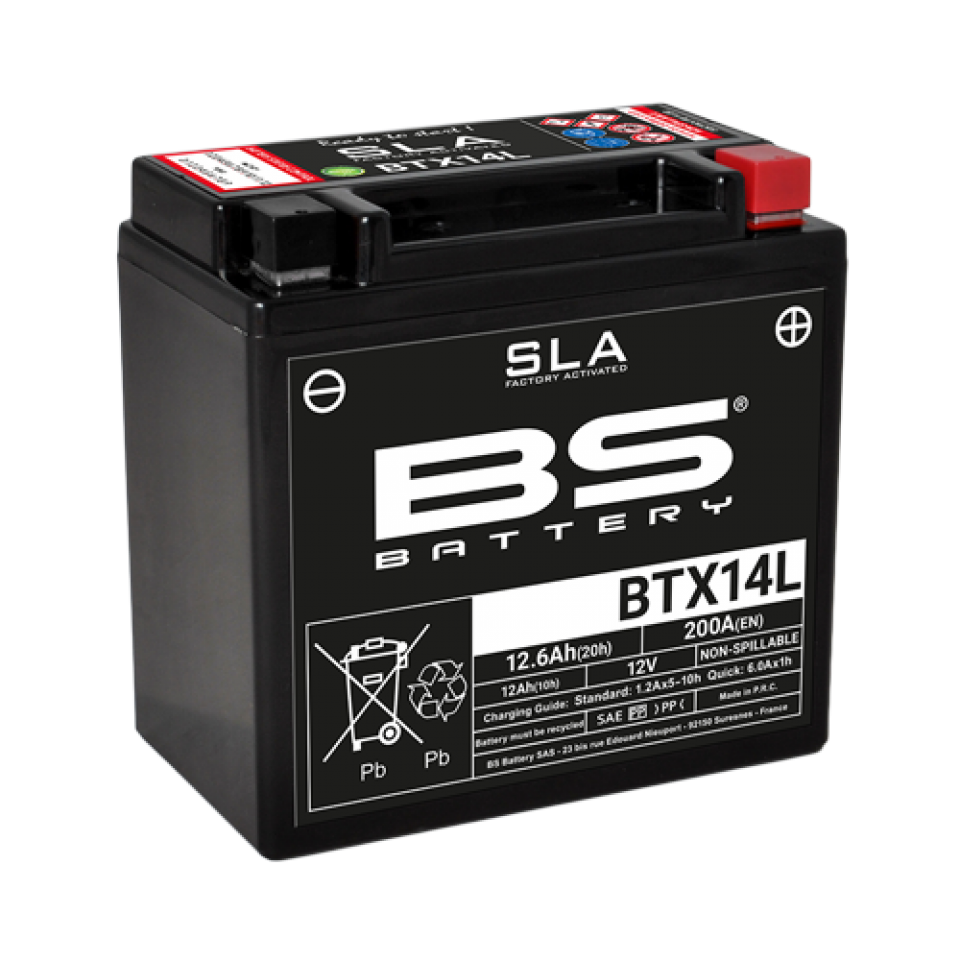 Batterie SLA BS Battery pour Moto Harley Davidson 1200 Xl R 2004 à 2008 YTX14L-BS / 12V 12Ah Neuf