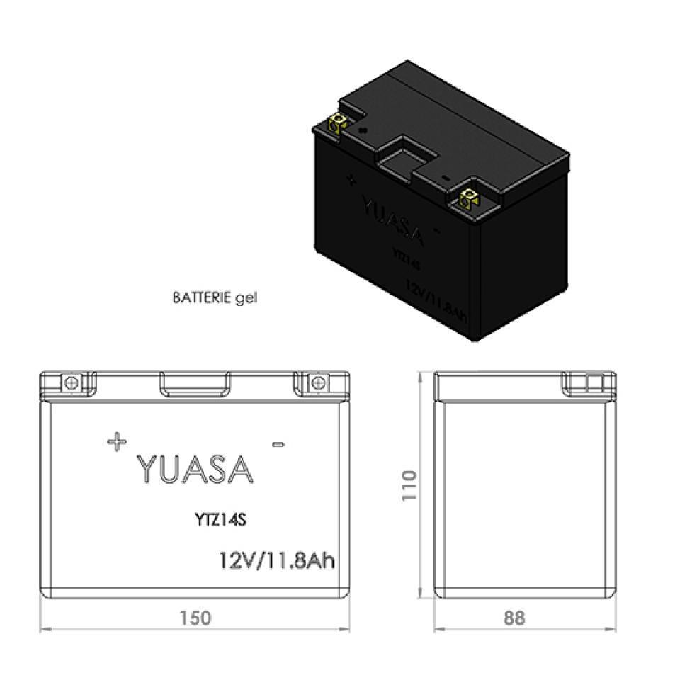 Batterie SLA Yuasa pour Moto Kawasaki 1400 Gtr Abs 2015 à 2018 YTZ14-S / 12V 11.2Ah Neuf
