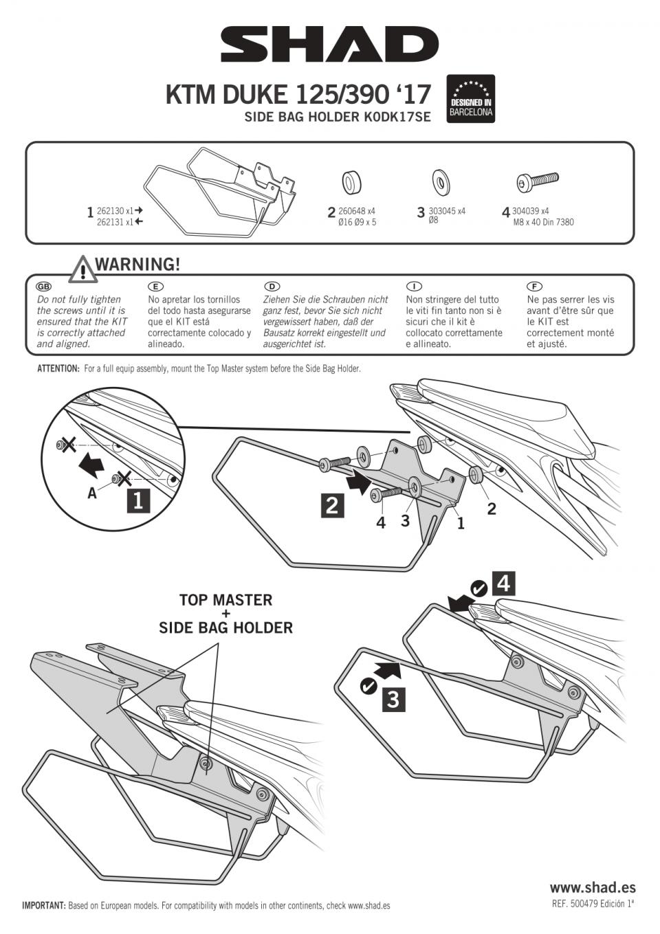 Support de valise latérale Shad pour Moto KTM 125 Duke 2017 à 2023 K0DK17SE Neuf