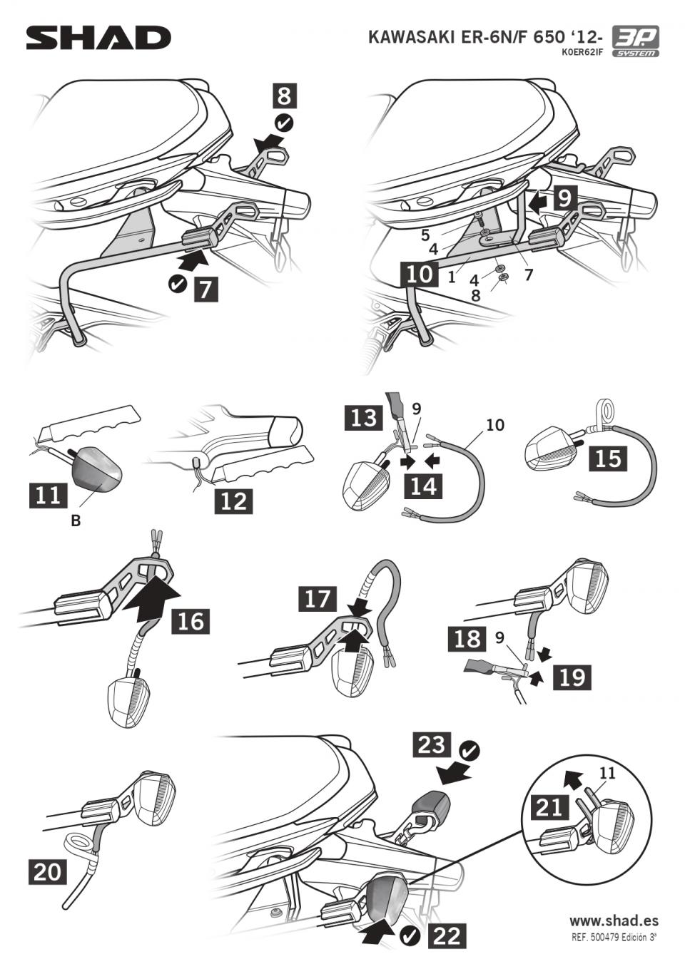 Support valise latérale Shad pour moto Kawasaki 650 Er6-N K0ER62IF 3P SYSTEM