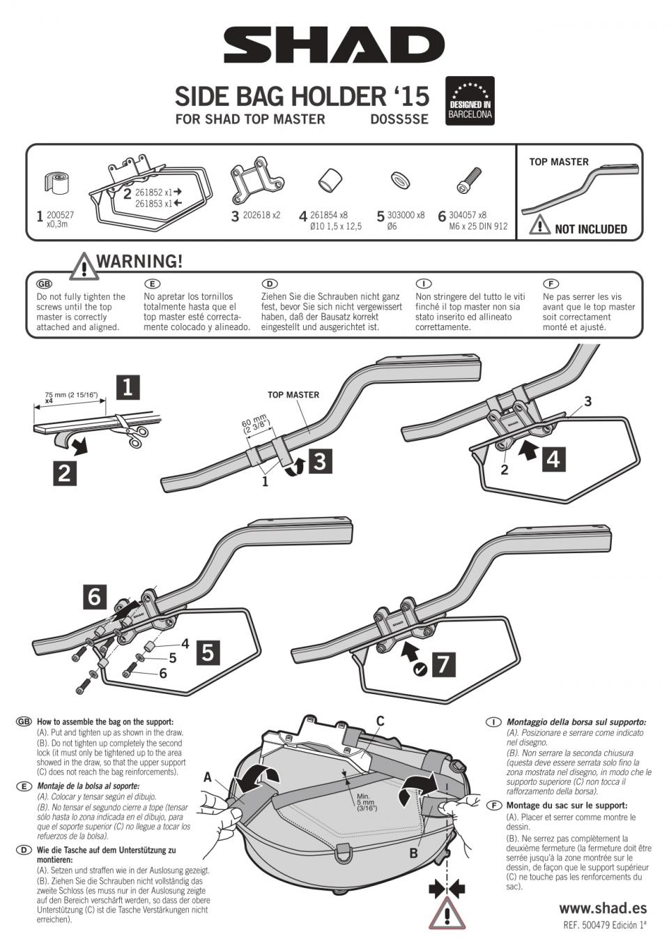 Kit Support écarteur de valise latérale Shad pour moto D0SS5SE Top Master Neuf
