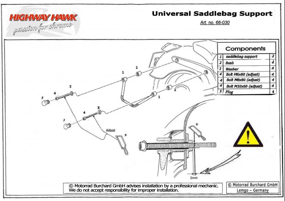 Kit support valise latérale universel HIGHWAY HAWK pour moto Custom 66-030