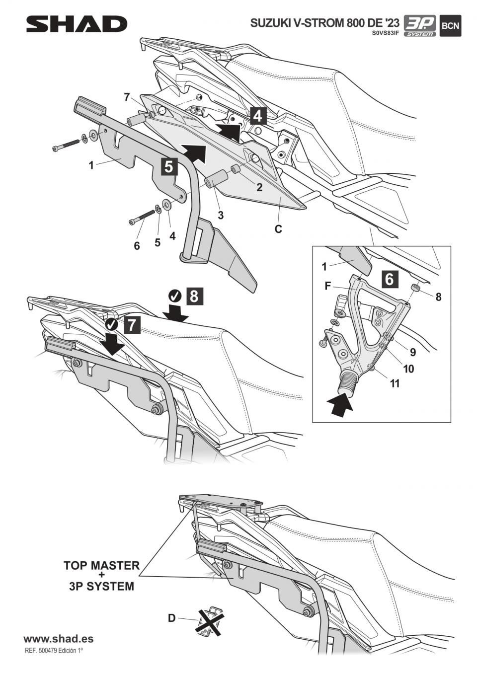 Support valise latérale Shad pour moto Suzuki 800 V-strom S0VS831F 3P SYSTEM