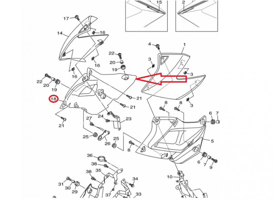 Partie intérieure écope D 20S-2171M-10-00 pour moto Yamaha 600 XJ6 2013-16