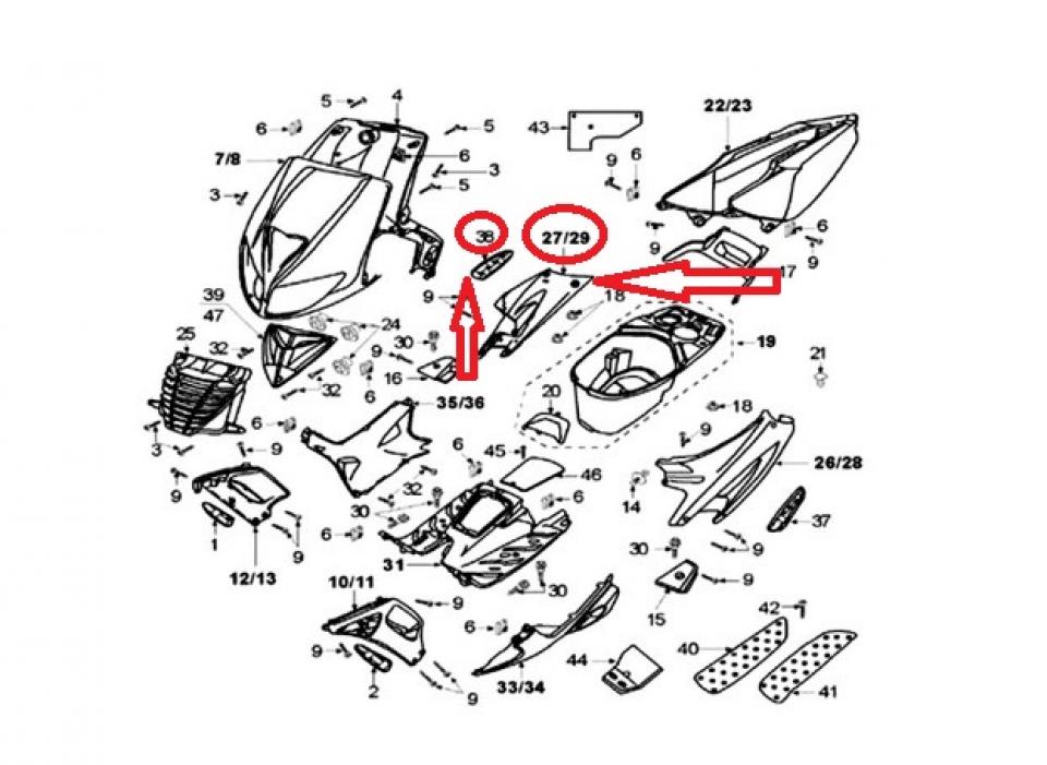 Cache latéral droit origine pour Peugeot 50 Speedfight 2 2000 à 2008 1173417400