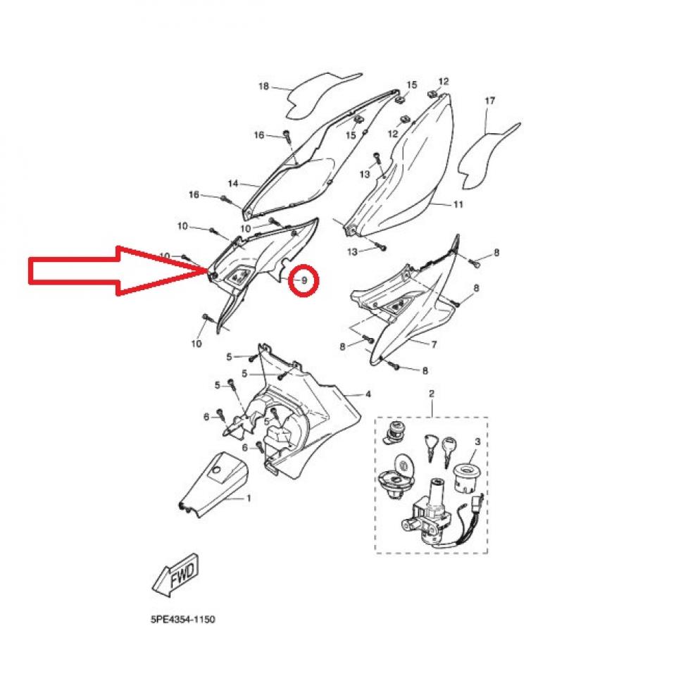 Cache latéral droit pour scooter MBK 50 Nitro 1997 à 2002 5BR-F1721-00 Noir Neuf