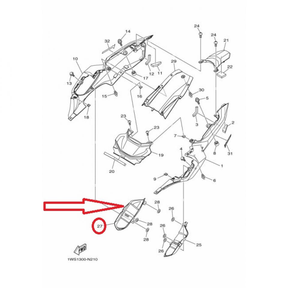 Cache latéral droit coque AR pour moto Yamaha 700 MT-07 1WS-2171K Neuf