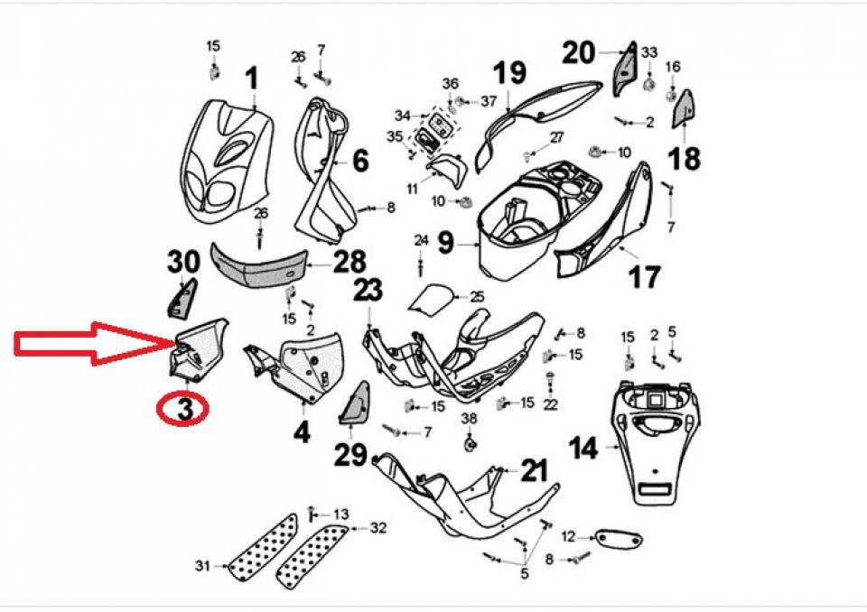 Cache latéral inf D pour scooter Peugeot 50 TKR bleu 748277PB 1174827700 Neuf