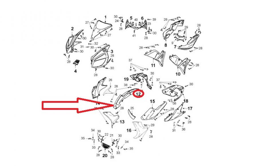 Cache latéral AVD pour moto Peugeot 50 XR7 2008 à 2014 800903NK Noir Neuf
