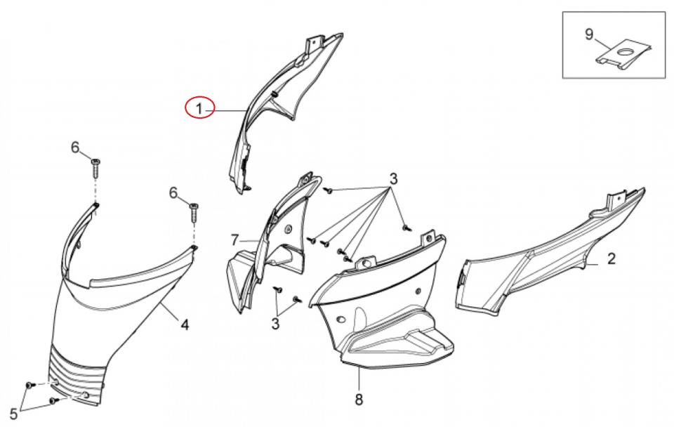 Cache latéral droit origine pour scooter Piaggio 50 Typhoon 2T AC 2010 à 2016