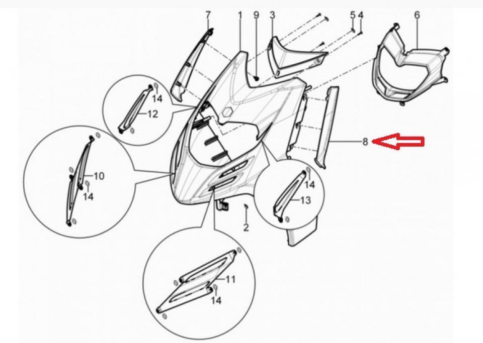 Cache latéral gauche origine pour Scooter Piaggio 50 Typhoon 2010 à 2016 65746200XH1 / 657462 Neuf