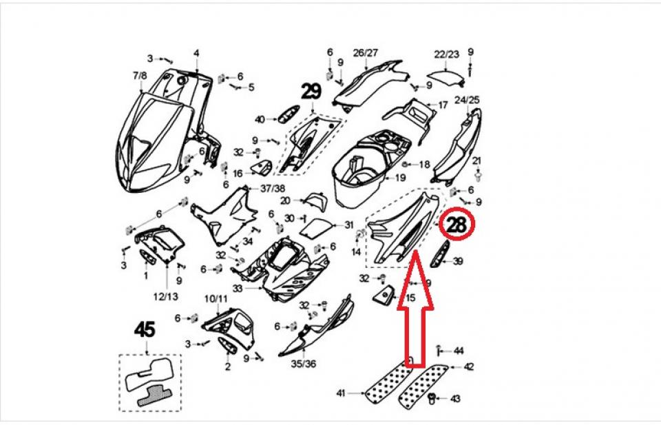 Cache latéral gauche pour scooter Peugeot 50 Speedfight 2 734278TV 1173427800