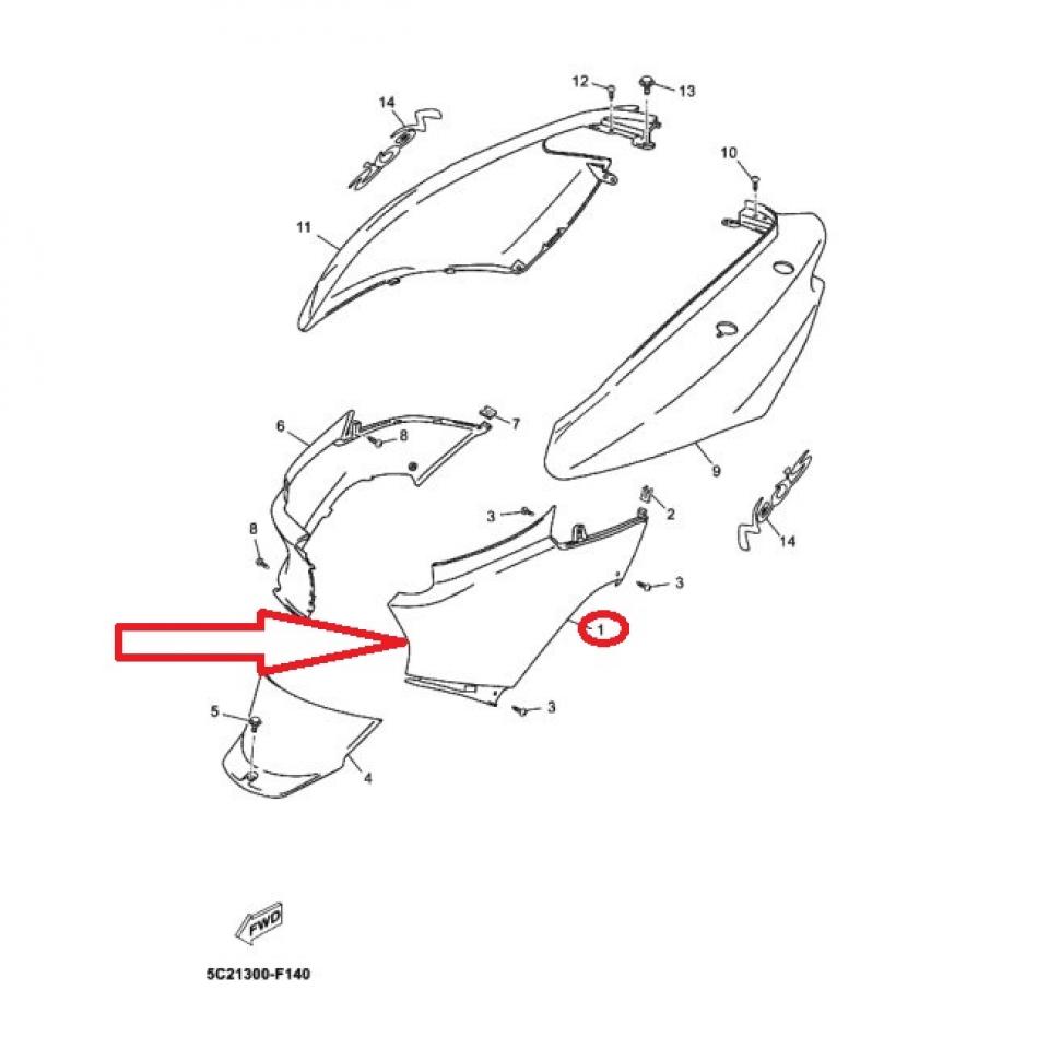 Cache latéral G 5C2-F1711-00 pour scooter MBK 50 Ovetto 2008-2009 5C2F171100