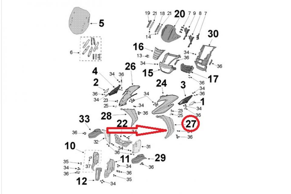 Cache latéral AVG pour scooter Peugeot 400 Metropolis 781886F5 1178188600 Blanc