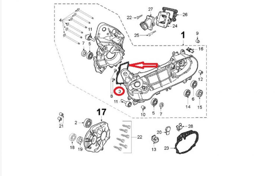 Joint carter moteur central origine pour Scooter Peugeot 50 Kisbee 2T 2013 à 2020 749119 Neuf