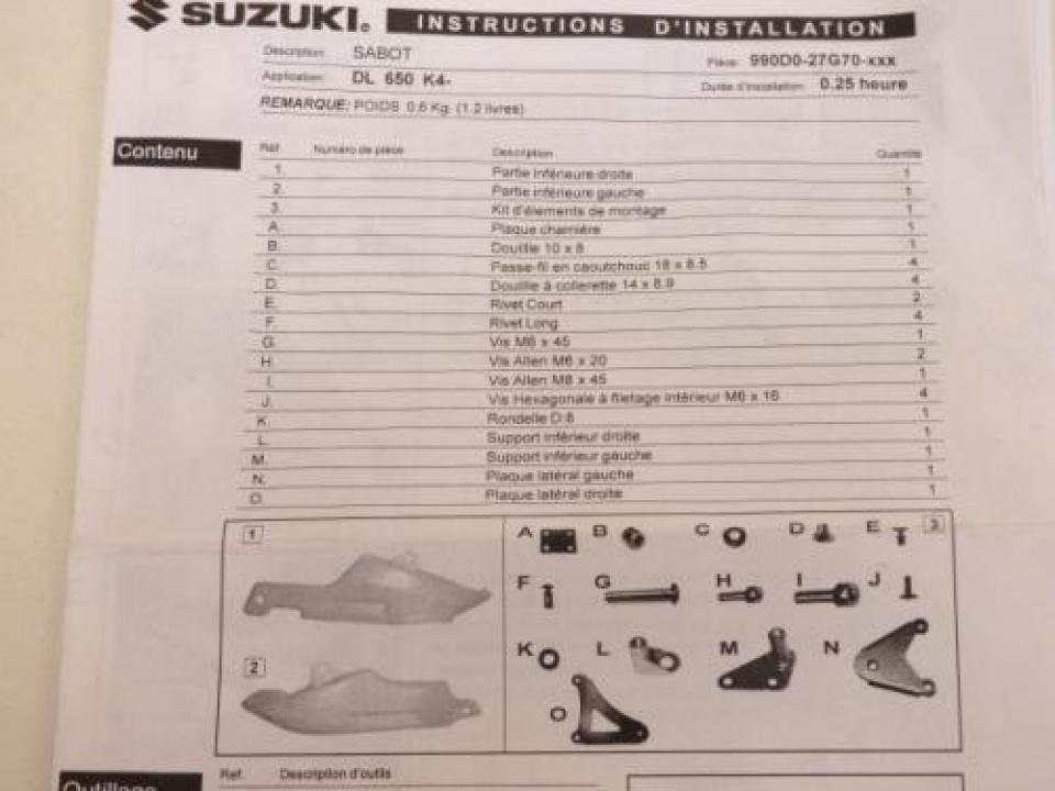 Sabot bas de caisse origine pour moto Suzuki 650 DL V-strom 990D0-27G70-YC2 Neuf en destockage