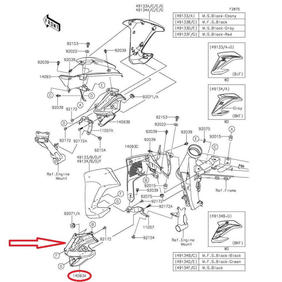 Partie Intérieure ARG Écope 14093-0507 pour moto Kawasaki Z 900 2017 à 2019 Neuf