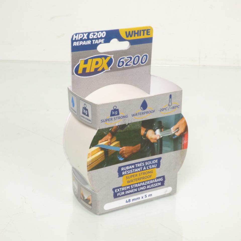 Rouleau de ruban adhésif blanc toile HPX 6200 REPAIR TAPE 48mm x 5m CW5005 pour auto moto scooter quad neuf