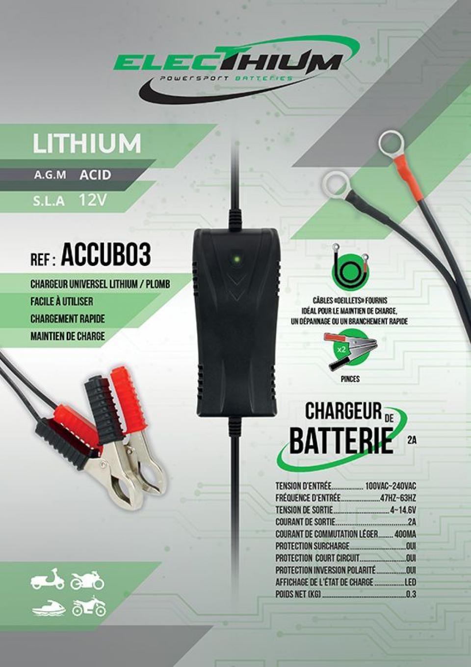 Chargeur batterie Electhium Smart Charger 12V plomb & lithium pour moto scooter quad Neuf