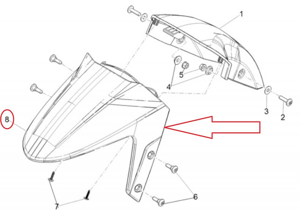 Partie AV Garde boue AV rouge pour scooter Aprilia 50 SXR SP1B007729R7 1B007729